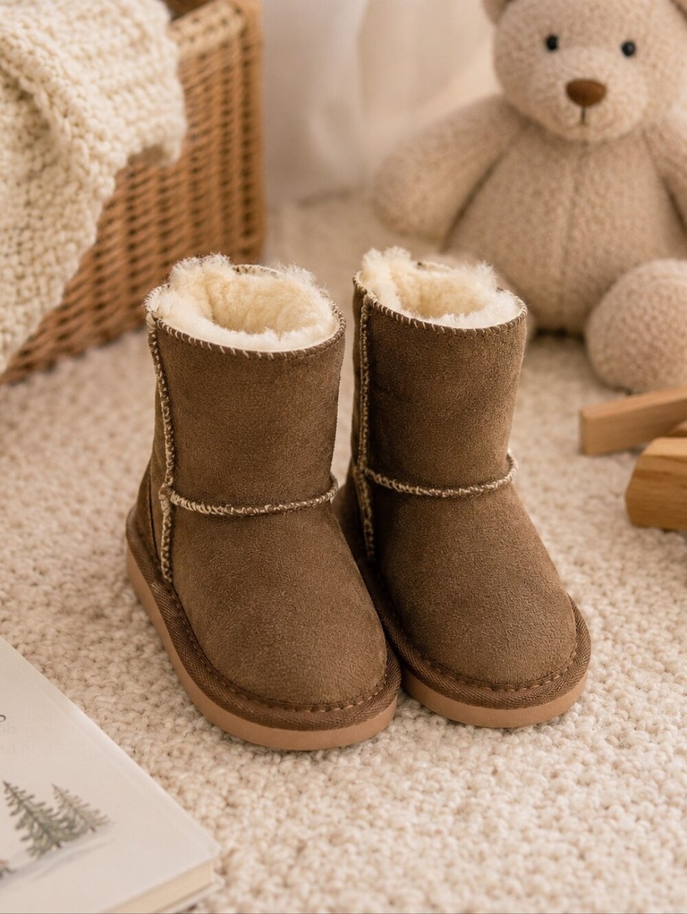 ✨ Cozy Faux Suede Fur-Lined Ankle Boots | Kids | Brown ✨